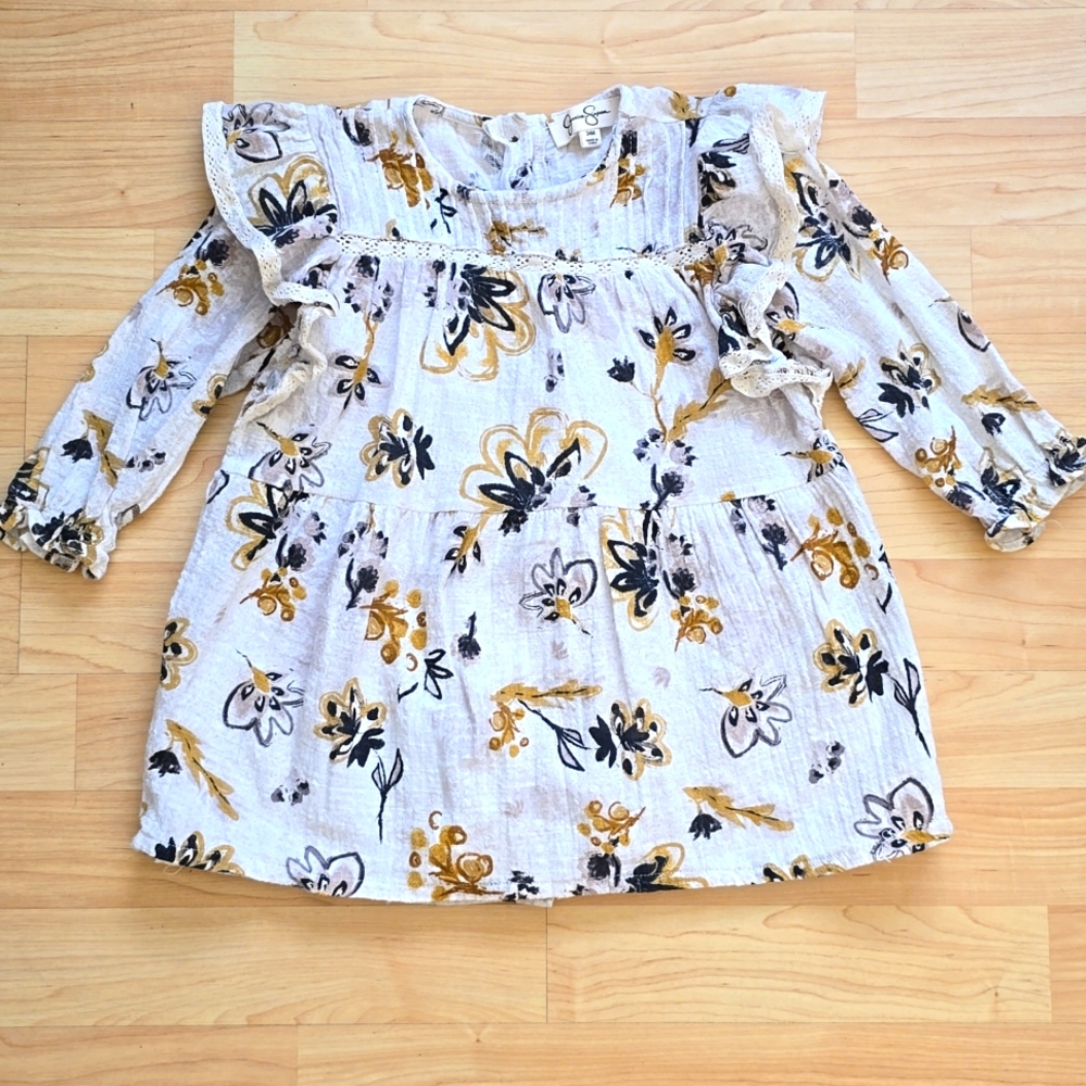 Jessica Simpson Floral Cream Ruffle Baby Girl 3/4 Sleeves Dress Size 24M